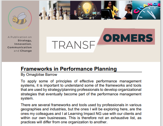 Frameworks in Performance Planning